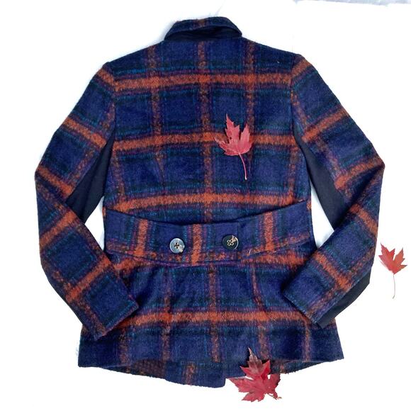 Cabi Plaid City Coat in Navy & Rust | Double-Breasted Fall Statement Jacket Edit - Picture 4 of 16